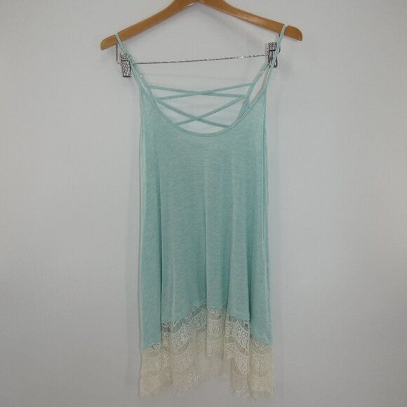 Vanity Sleeveless Soft Pastel Blue Green Criss Cross Lace Women's Size S - Picture 1 of 6